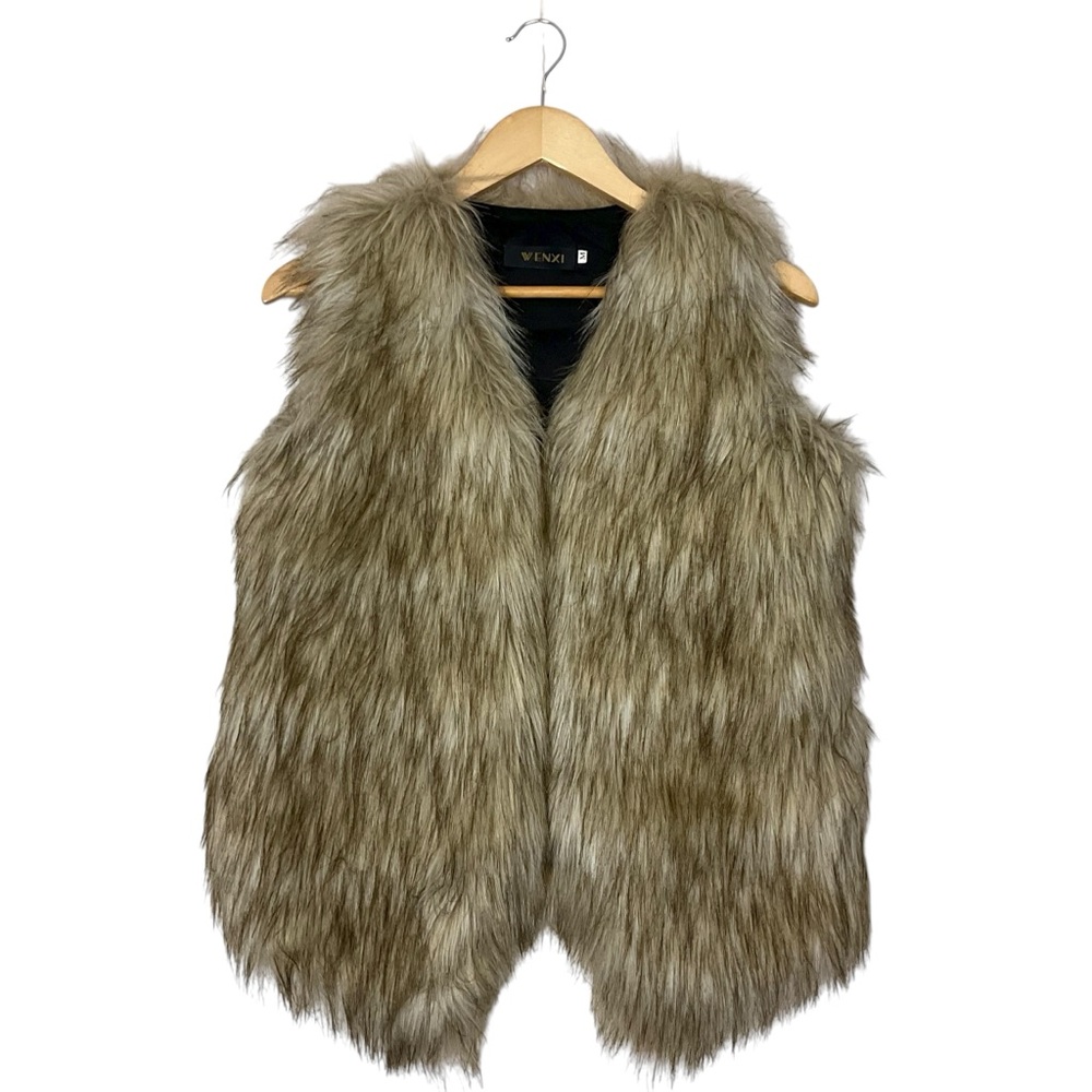 WENXI sz Medium Tan Faux Fur Gilet